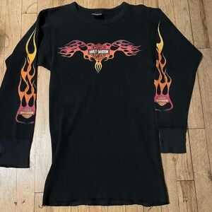 Harley-Davidson Black Long Sleeve Shirt with Orange and Pink Flames